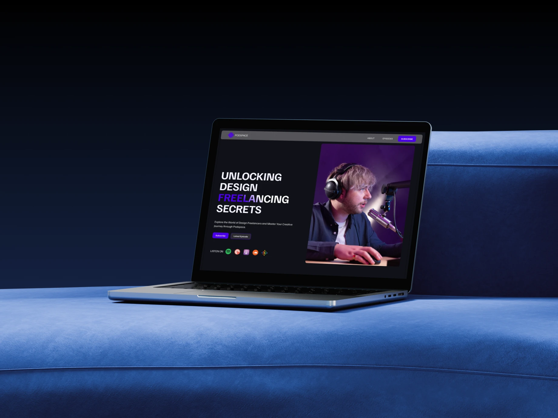 Podspace podcast template — homepage on desktop
